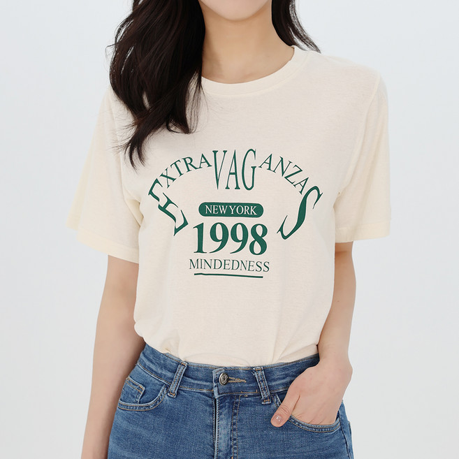 모이르벨라 여성용 통기성 뉴욕 레터링 반팔 티셔츠 T24SS2-A0114