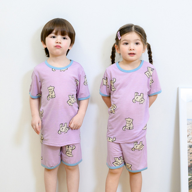 bonumam 兒童五分人造絲單面家居服上下套裝