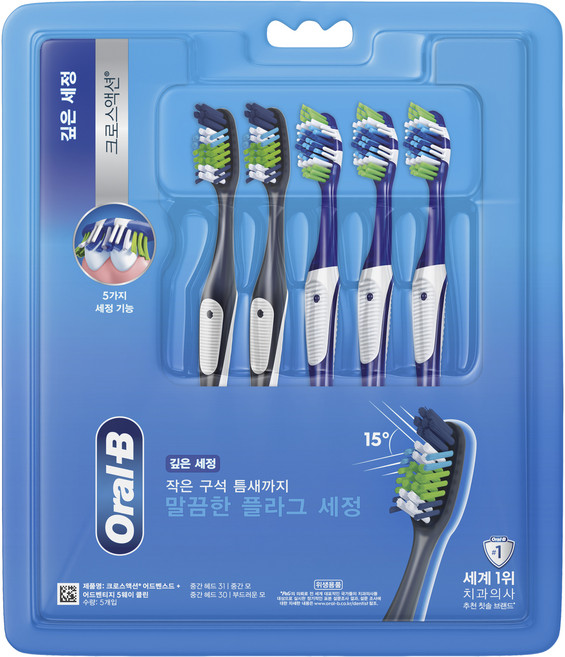 오랄비 깊은세정 어드벤티지 칫솔 3p + 크로스액션 칫솔 2p 세트, 1세트