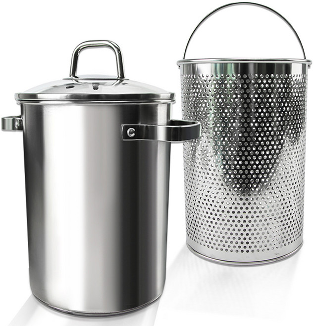 Kitchen9 電磁爐適用不鏽鋼義大利麵雙耳鍋 4.4L + 瀝水籃, 1組, 17cm, 銀色