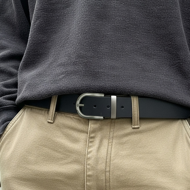 미다미 남성용 데일리 클래식 리버시블 버클 가죽 벨트 1658 + 지퍼백 세트