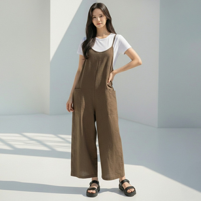 메이첼 포미안 트렌디 와이드 캐주얼 나시 점프수트 12683