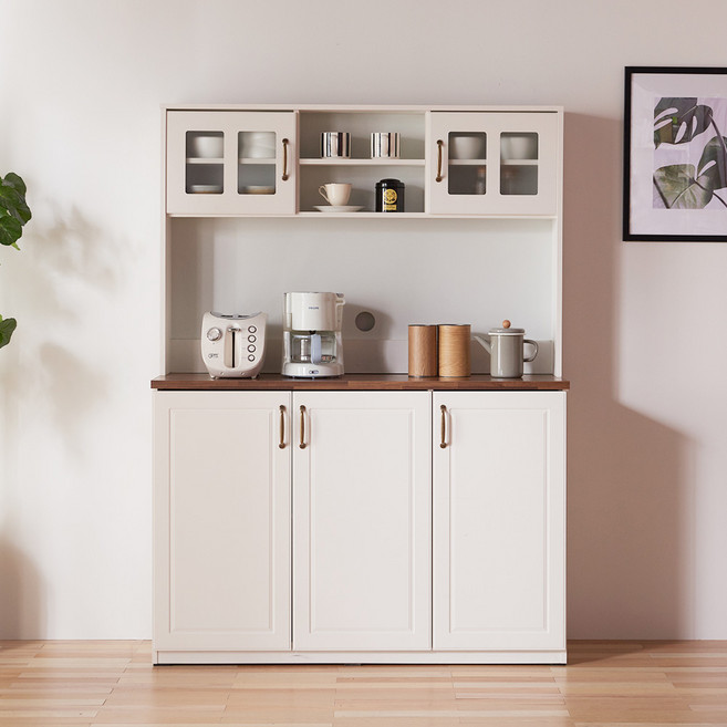 우아미가구 하이디 1200 주방수납장 + 상부장 세트 방문설치, 화이트