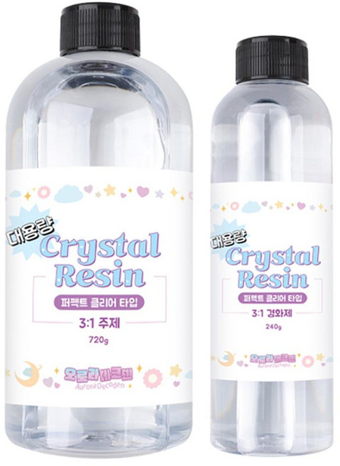 Aurora Decoden 大容量 水晶樹脂 3:1 完美透明型 主劑 720g + 硬化劑 240g 套組, 1組, 透明色