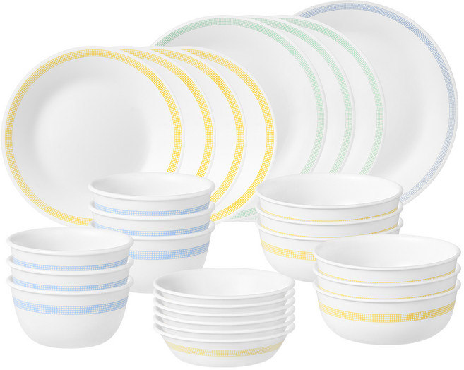 코렐 미니멀체크 원형 6인 식기세트 26p, 화이트, 1세트, 식기 26p