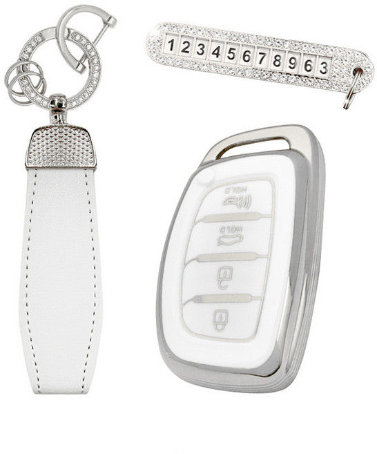 카템 엣지라인 풀커버 스마트키 케이스 풀세트, 화이트실버, 현대 H03