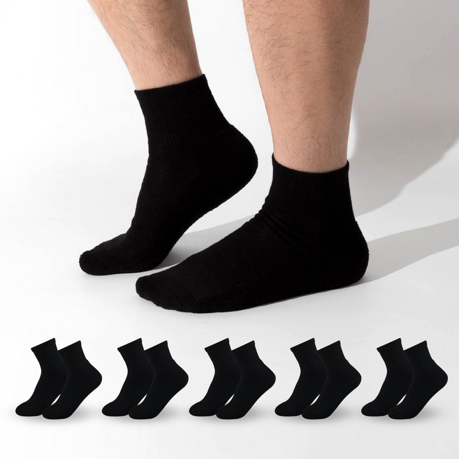 시너싹스 남성용 도톰한 파일 쿠션 스포츠 단목 양말 세트, 블랙, 6개