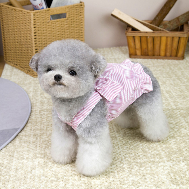 파스텔펫 반려동물 리본 줄무늬 호박원피스, 핑크, 1개