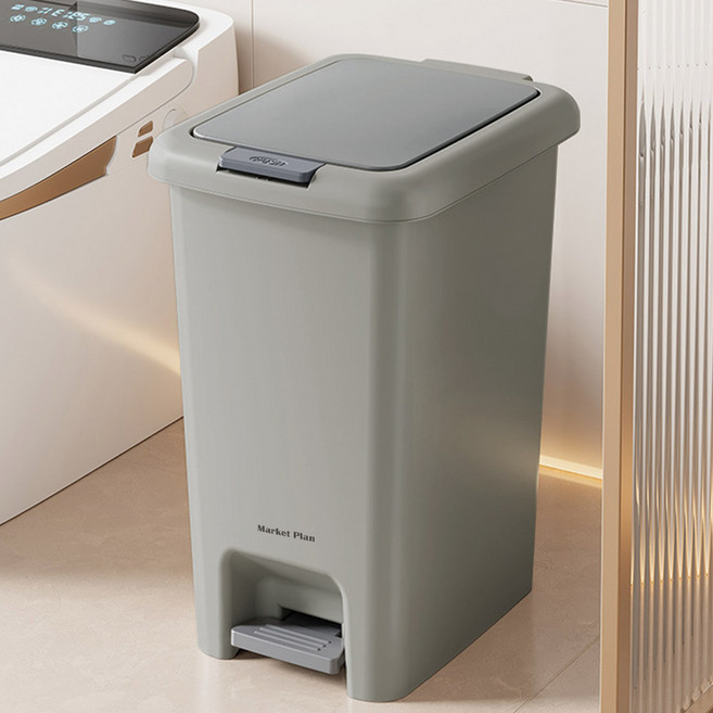 마켓플랜 푸쉬업 다용도 대용량 페달 쓰레기통, 그레이