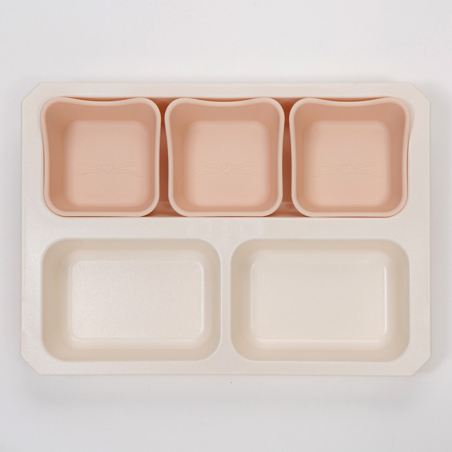 아띠홈 쁘띠캣 유아식판 세트, 핑크, 1세트, 트레이 + 반찬볼 3p