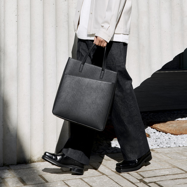 MIND BRIDGE 男士皮革托特包 MXBG0003, BLACK