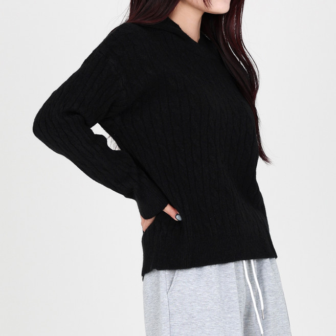 Dotif 女性尼斯麻花連帽針織衫 T24FW1-A1156