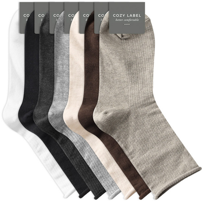 코지라벨 여성용 무압박 골지 돌돌이 양말 7켤레