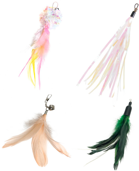 키트니 고양이 깃털 낚시대 장난감 리필 4종 세트, 화이트(바스락 폼폼), 화이트 레인보우(바스락 해파리), 랜덤발송(파스텔 회전깃털, 컬러 날개 꼬리), 1세트