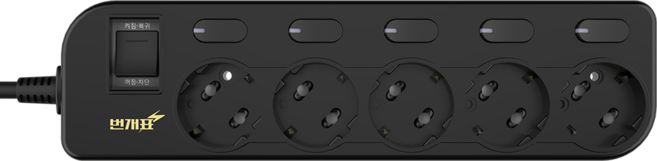 번개표 국산 절전형 개별스위치 멀티탭 5구 M5B-S5/R, 5m, 블랙, 1개