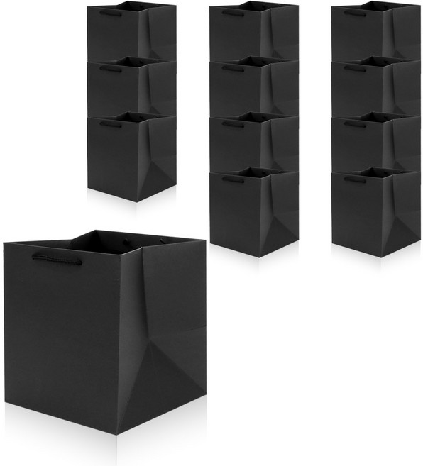 리드홈 튼튼한 정사각 무지 도시락 쇼핑백, 블랙, 12개