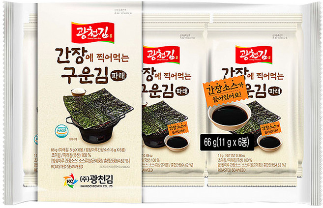 광천김 간장에 찍어 먹는 구운 파래김 간장포함, 11g, 6개