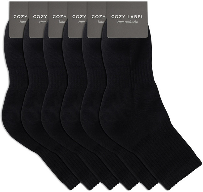 COZY LABEL 男士運動網眼雙層氣墊中筒襪 6雙, 黑色