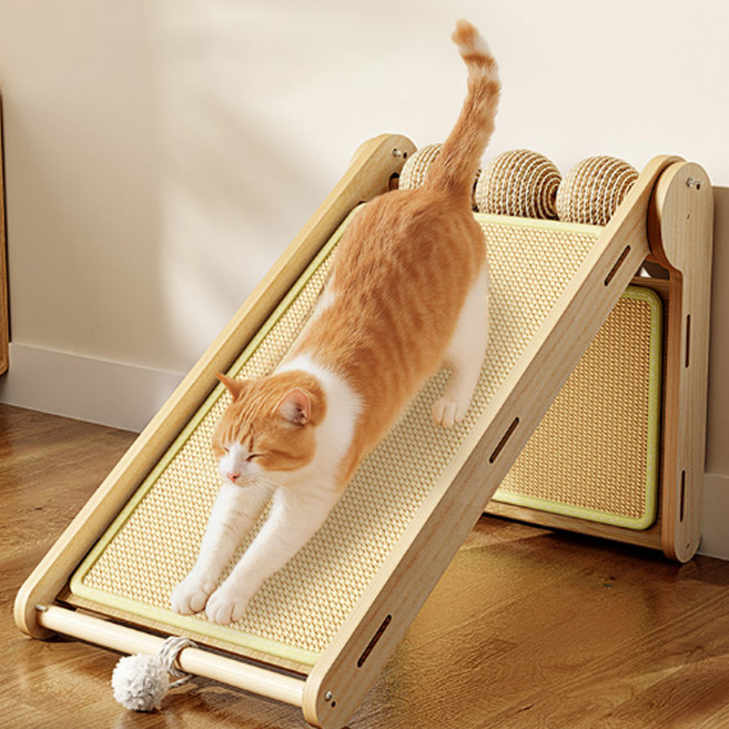 딩동펫 고양이 쓰리볼 접이식 다각도 수직 사이잘 스크래쳐, 브라운, 1개