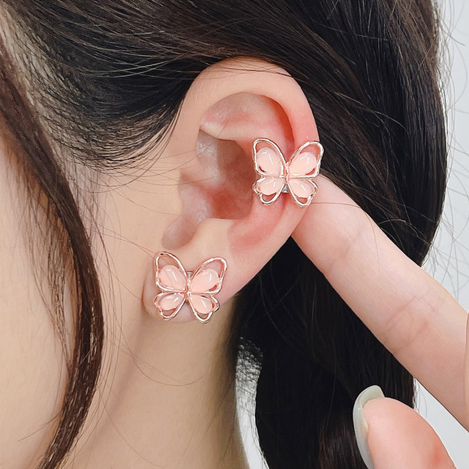 젤루나 여성용 귀안뚫는 페어리 나비 반짝 스톤 버터플라이 페이크 자석 귀걸이 P-852