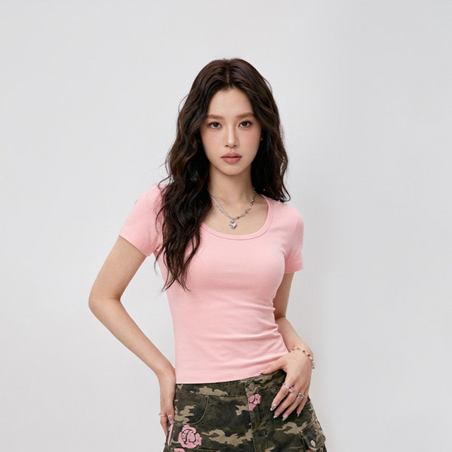 씨오브비 여성용 라운드넥 슬림핏 코튼 반팔 티셔츠