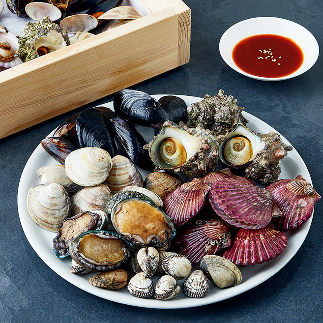 바다자리 온가족 조개모둠 + 초장 육수용 소스 세트 1.7kg (냉장), 1세트