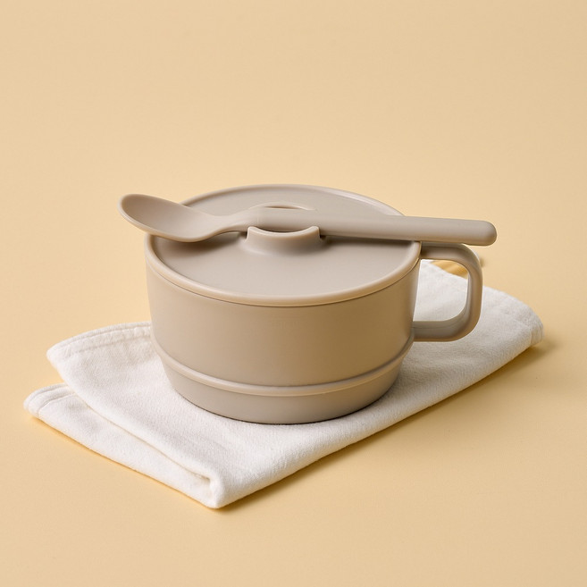 Modern House 兒童安全可微波附蓋大碗 550ml + 湯匙組, 1個, 碗 + 湯匙, 米色