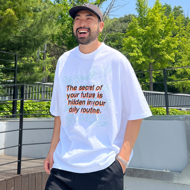 파이브라지 남성용 통기성 빅사이즈 오버핏 나염 물결 레터링 반팔 티셔츠