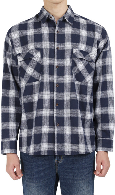 다꾸앙 남성용 긴팔오버 오버윌렛 체크 기모셔츠 C09D14_sp2291