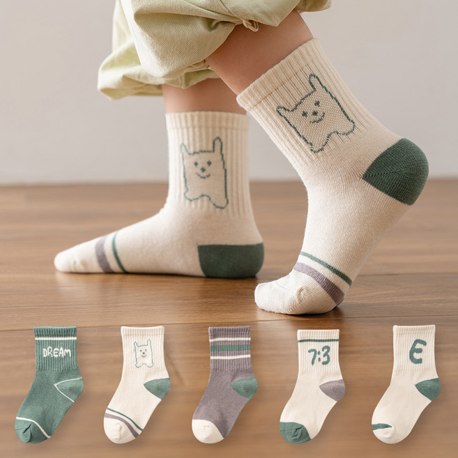 시너싹스 아동용 카키드림 패션 양말 5족 세트