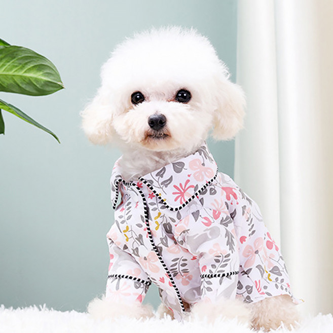 아티펫 반려동물 홈웨어 잠옷 셔츠, 화이트꽃무늬, 1개