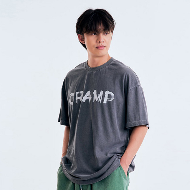 크램프 남성용 피그먼트 페인팅 반팔티