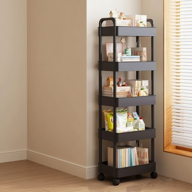 로이라이프 주방 다기능 이동식 틈새 트롤리 대형 34 x 23 x 100 cm, 검정색, 5단