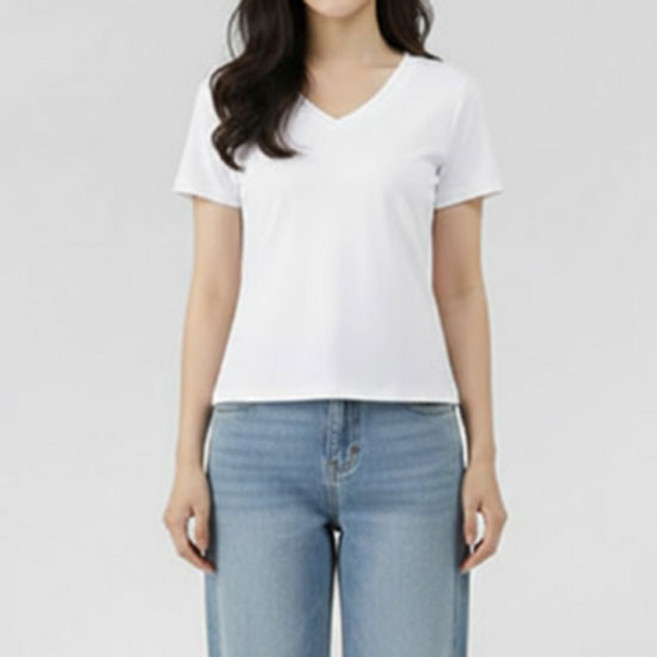 소니오 여성용 단색 브이넥 반팔 티셔츠