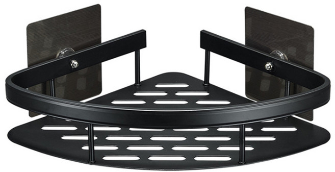 윈프라이스 알루미늄 라운드 코너선반 + 접착식 패드 2p 세트, 블랙, 1세트
