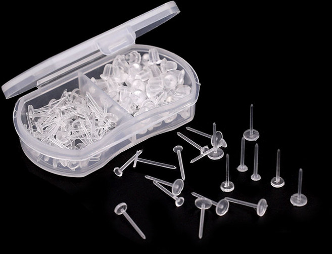 비아워게스트 여성용 귀막힘방지 실리콘 투명 귀걸이 납작 5mm 60p + 케이스 세트