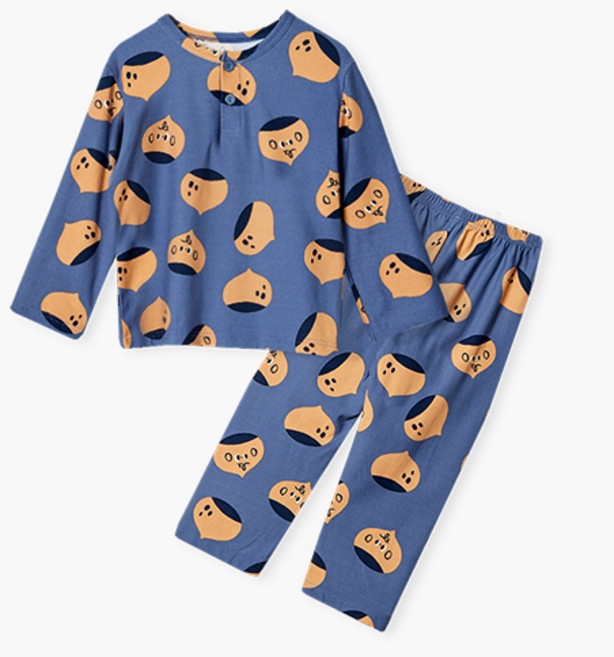 유니프랜드 아동용 밤톨이 양면 기모 잠옷 상하의 세트