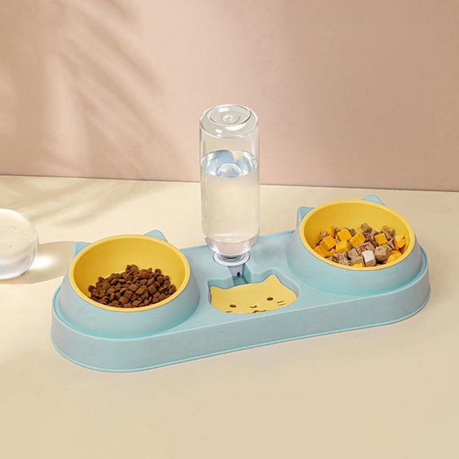 요런개 반려동물 야옹이 모양 식기 세트 ONE SIZE, 01 블루, 1세트