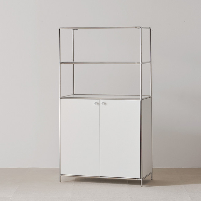 룸앤디 뉴모던 미드센츄리 모듈수납장 800 2단 선반형 M6 방문설치, 화이트