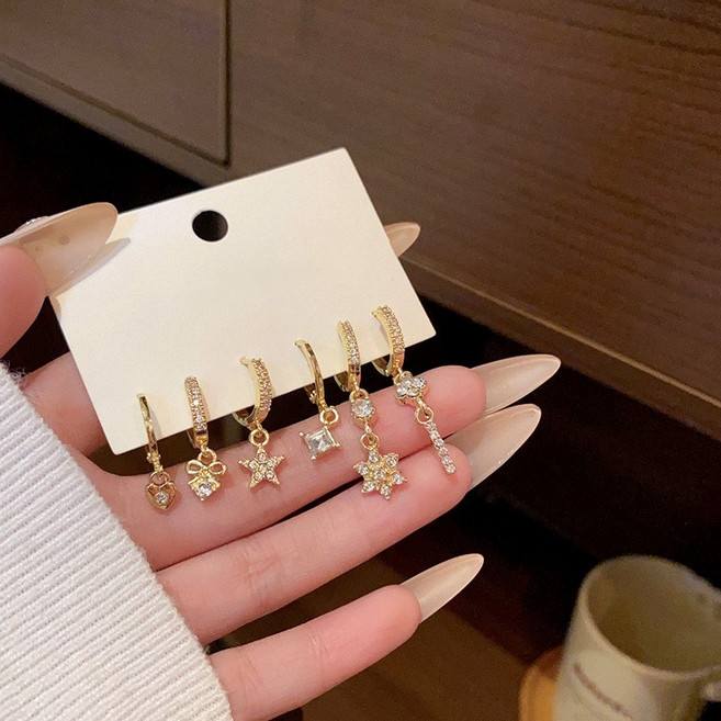 비아워게스트 여성용 원터치 블링 귀걸이 6종 세트