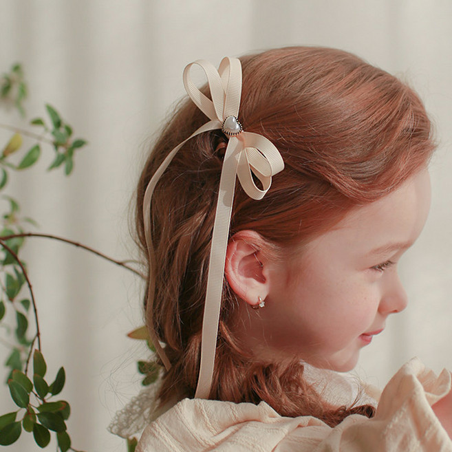 럭키밤비네 아동용 펄하트 롱테일 리본집게핀