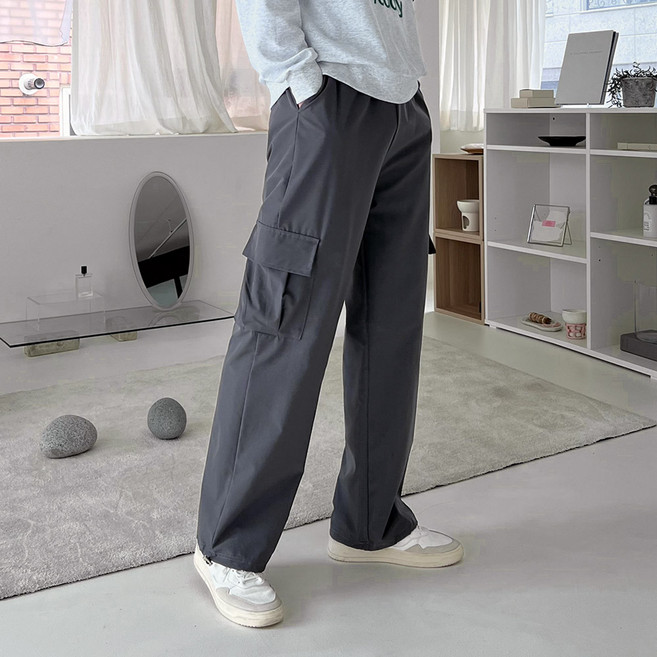 DANGOON 男士工裝口袋寬版抽繩鬆緊帶長褲