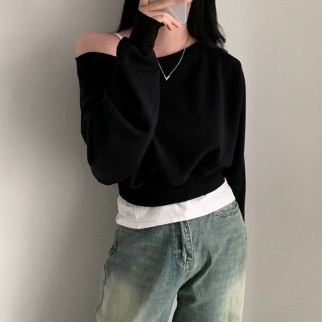 알로데 데일리 오프숄더 맨투맨