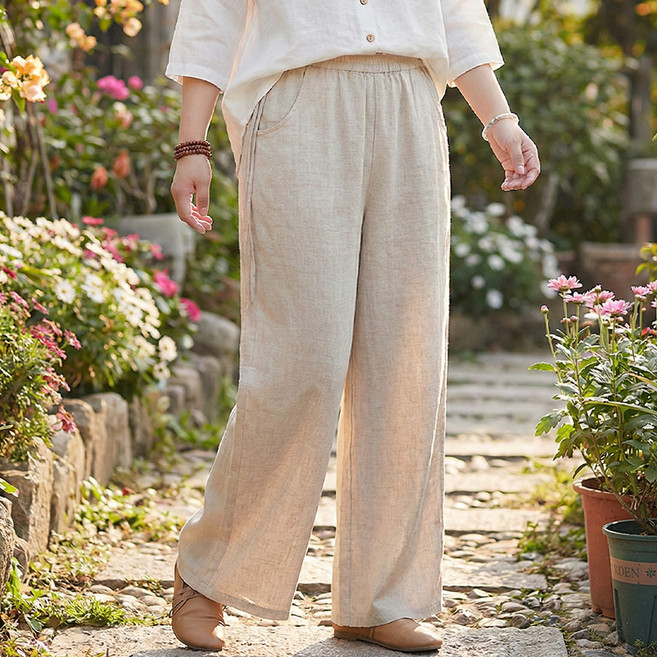 인피어스 여성용 빅사이즈 여름 포켓 밴딩 와이드 팬츠 I263-0377