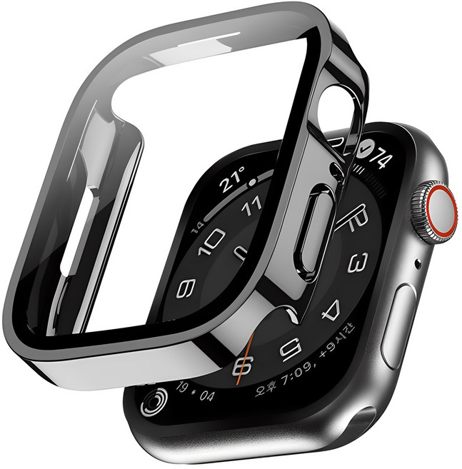 ITS LIFE Apple Watch 9H 方形全覆蓋鋼化玻璃保護殼 44mm 黑色, 黑色的, 1個