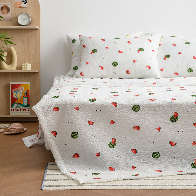 노스 국내 제조 시어서커 쿨 여름 홑이불, 워터멜론레드