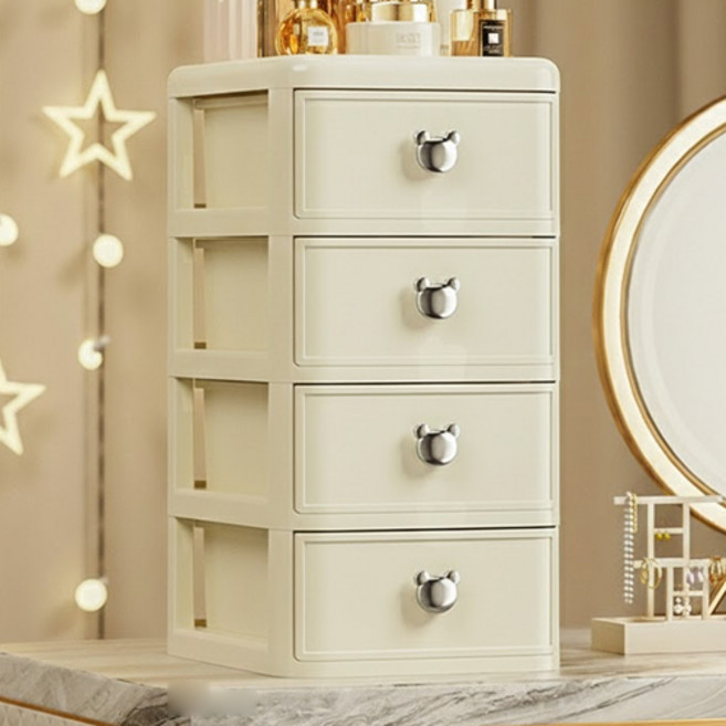 더플로우커머스 다층 투명 화장대 데스크 정리 수납함, 화이트, 4단