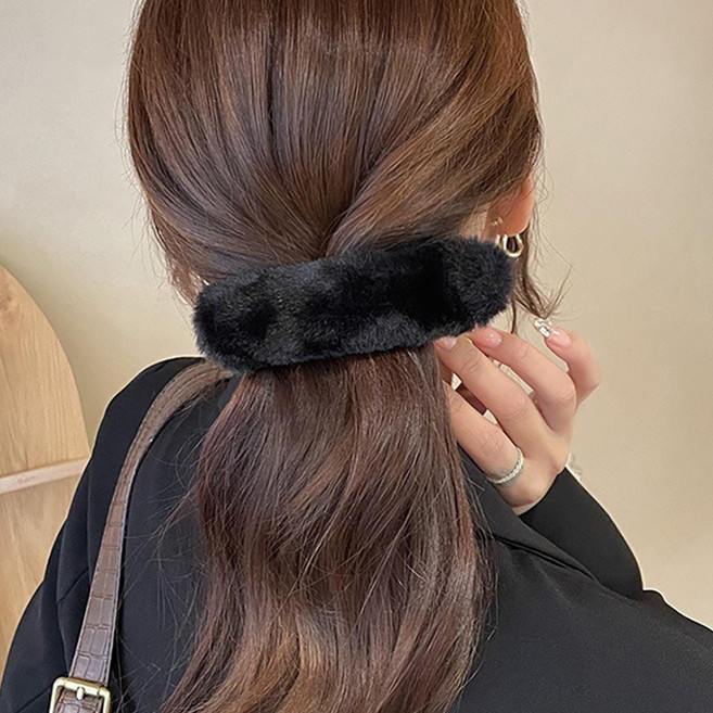 젤루나 밍크 털 컬러 페이크 퍼 일자 헤어 올림머리 악어 집게핀 H-93