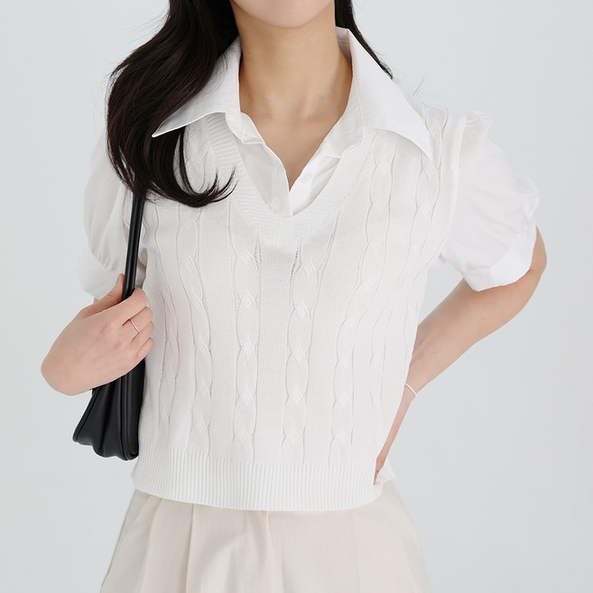 모이르벨라 여성용 레이어 꽈배기 니트 셔츠 T24SS2-A0096