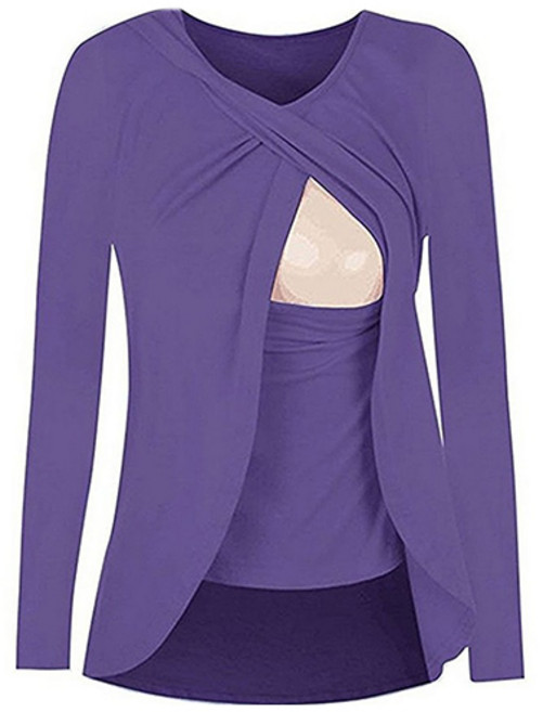 루나글램 라운드 넥 임산부 모유 수유 단색 탑 티셔츠 CHS173